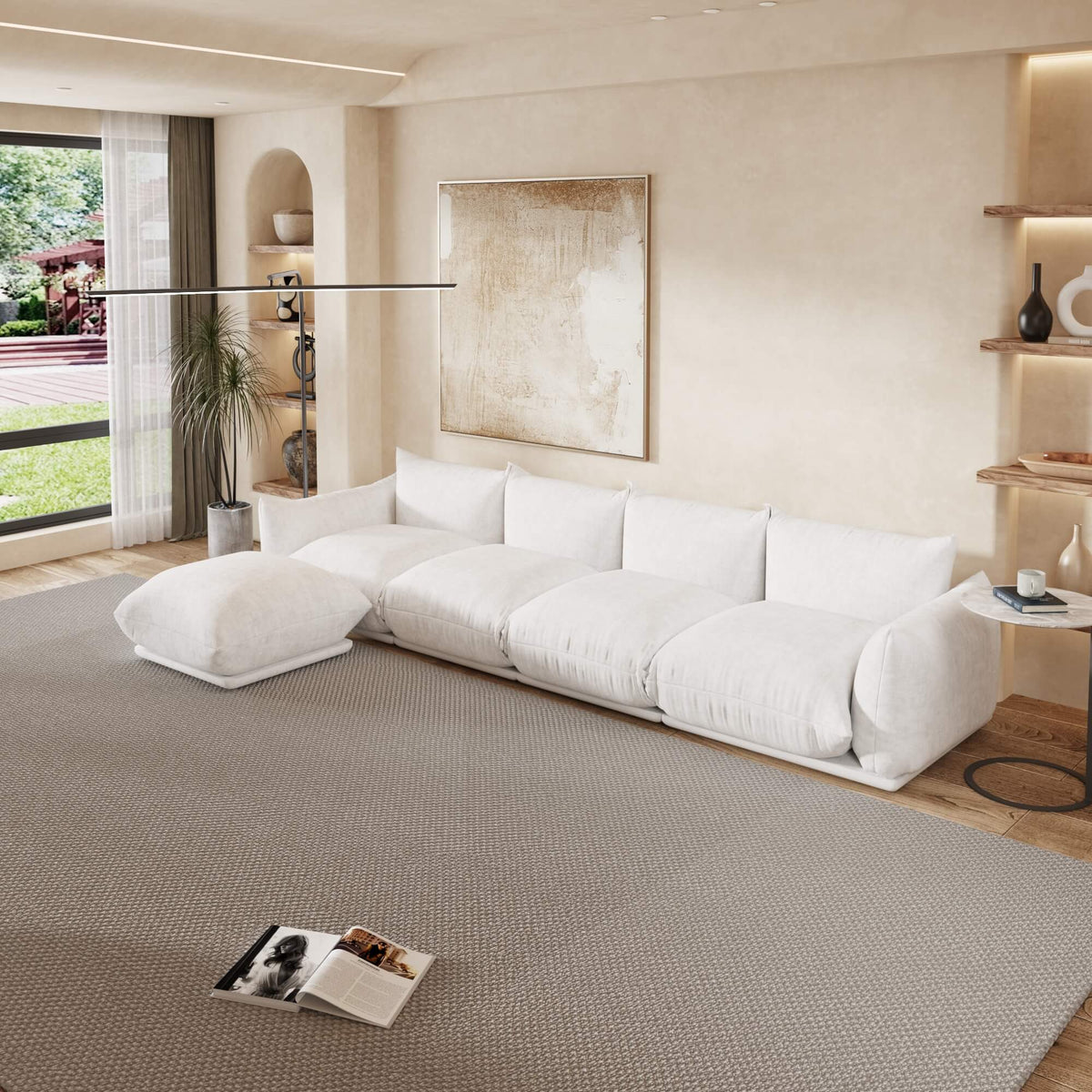 Urban Sectional Sofa, Plush Comfort 27-Inch Chenille Ottomans 1-Seaters