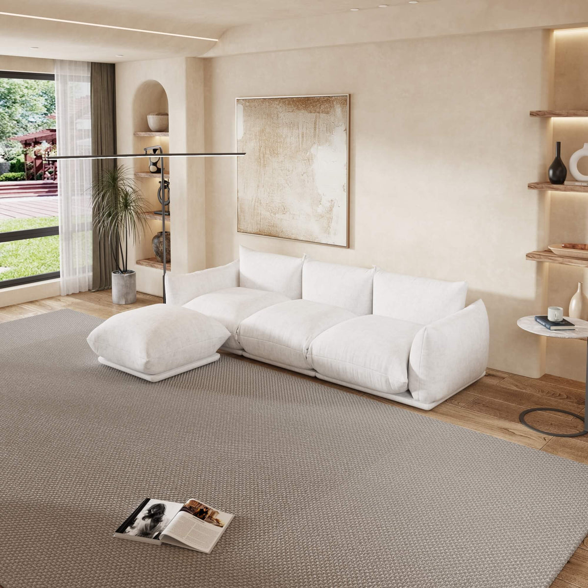 Urban Sectional Sofa, Plush Comfort 27-Inch Chenille Ottomans 1-Seaters