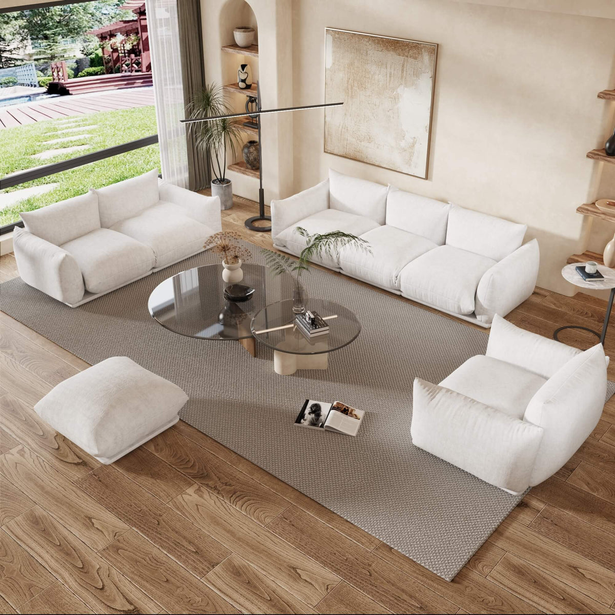 Urban Sectional Sofa, Plush Comfort 27-Inch Chenille Ottomans 1-Seaters