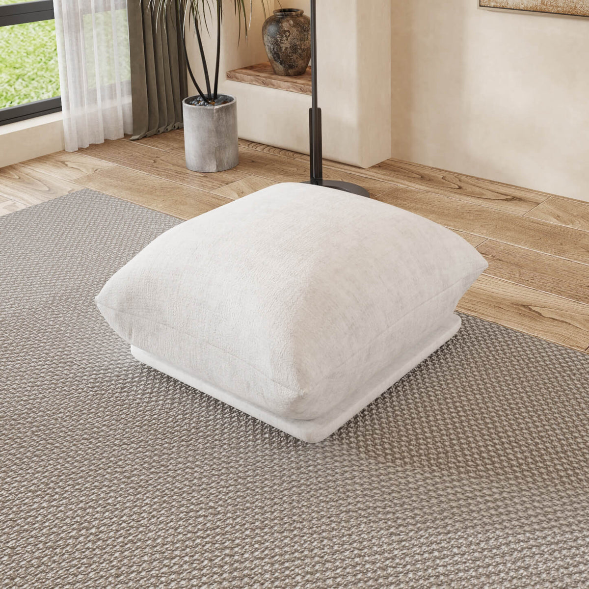 Urban Sectional Sofa, Plush Comfort 27-Inch Chenille Ottomans 1-Seaters, Beige
