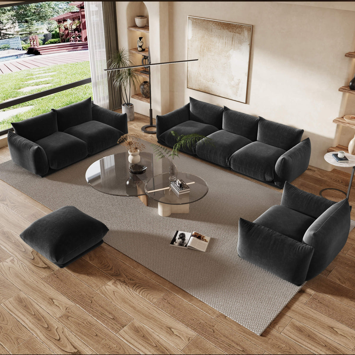 Urban Sectional Sofa, Plush Comfort 27-Inch Chenille Ottomans 1-Seaters