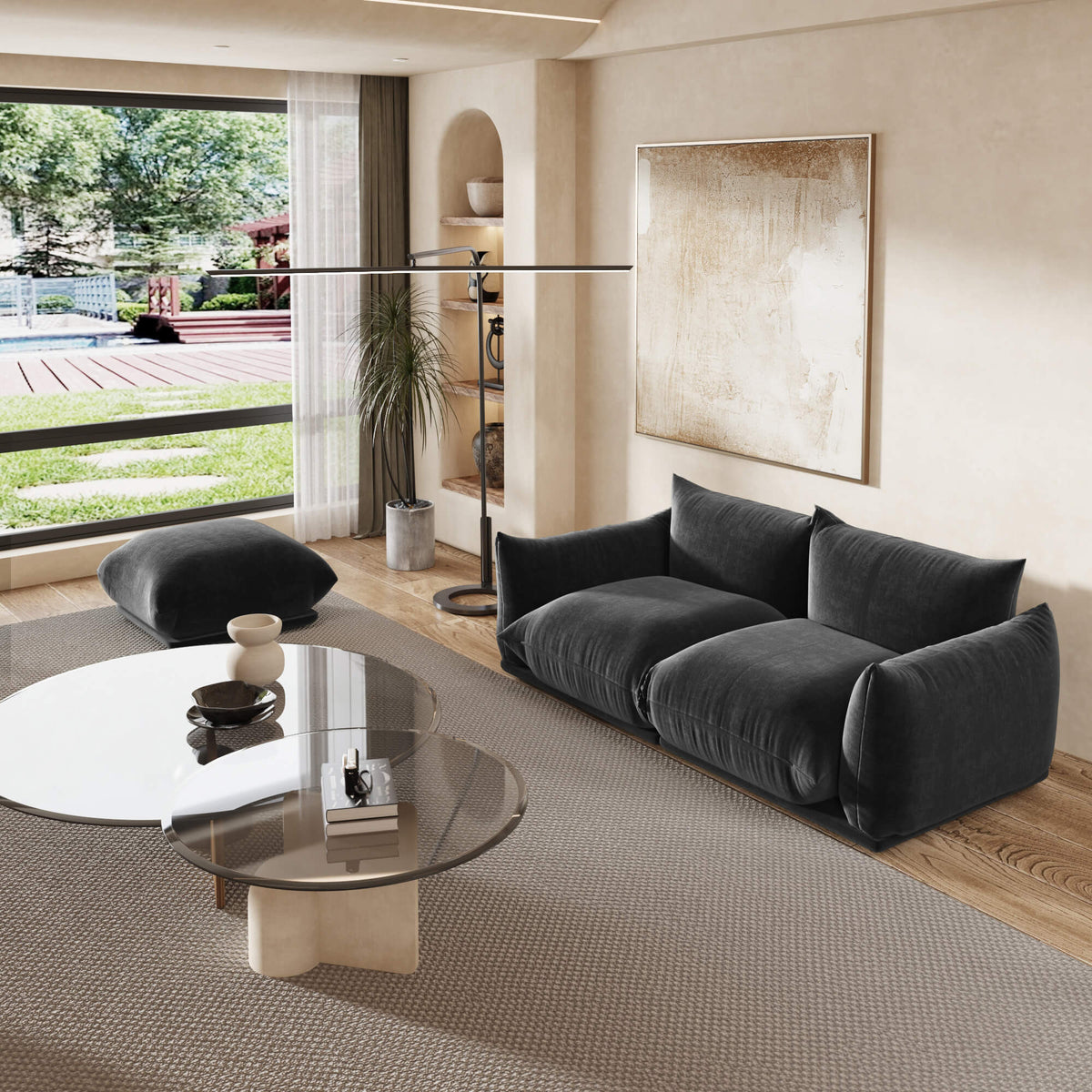 Urban Sectional Sofa, Plush Comfort 27-Inch Chenille Ottomans 1-Seaters