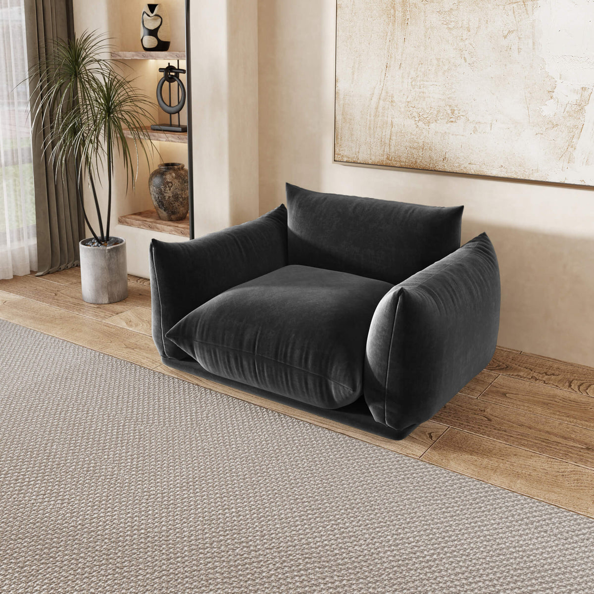 Urban Sectional Sofa, Comfort 50-Inch Chenille Single Sofa 1-Seaters, Black