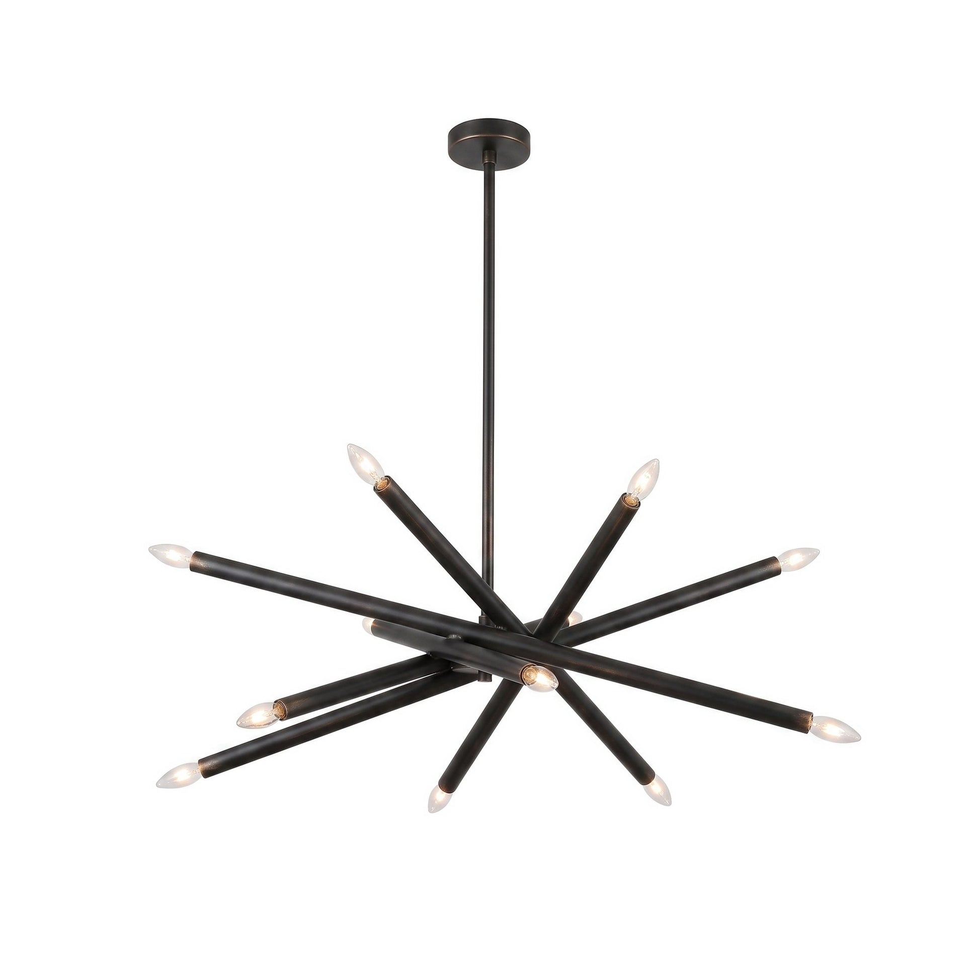 12-Light Stilnovo Chandelier – Handmade Raw Brass Ceiling Lamp in Antique Black