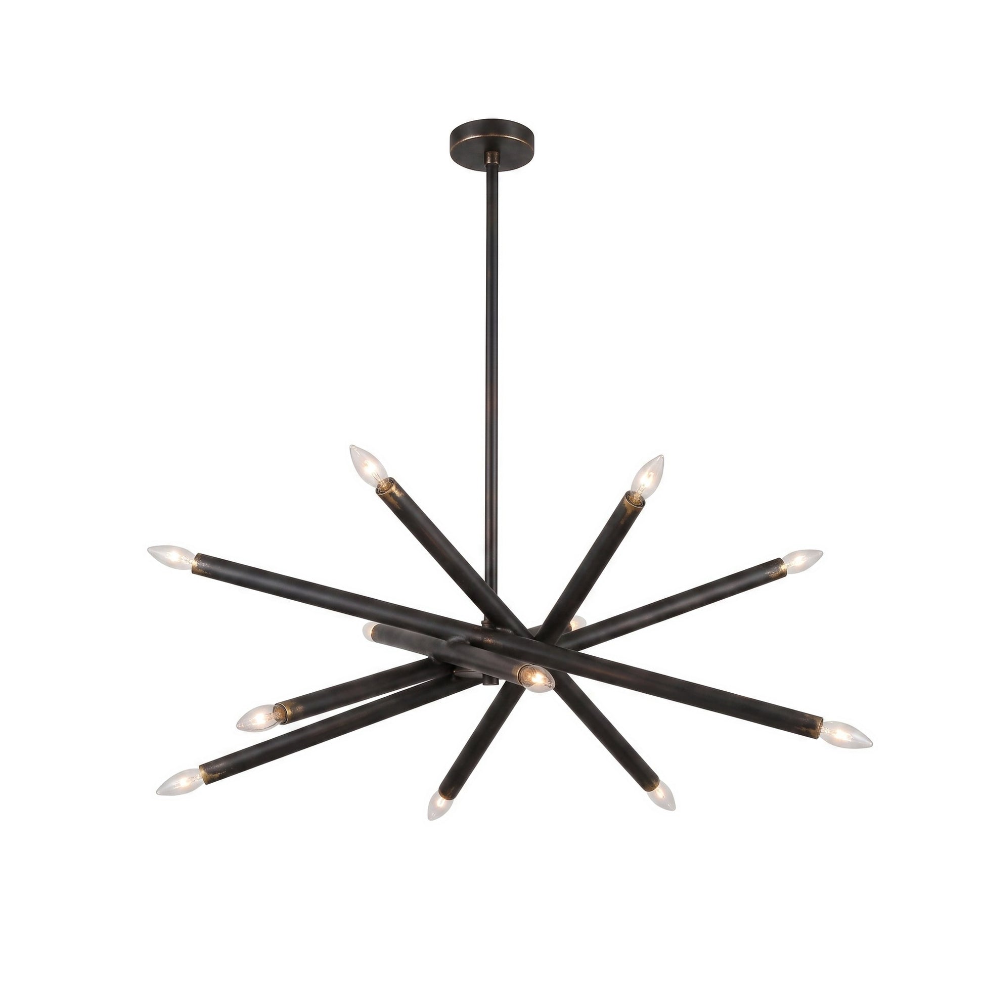 12-Light Stilnovo Chandelier – Handmade Raw Brass Ceiling Lamp in Blackened Brass
