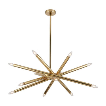 12-Light Stilnovo Chandelier – Handmade Raw Brass Ceiling Lamp in polished brass