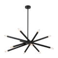 12-Light Stilnovo Chandelier – Handmade Raw Brass Ceiling Lamp in matt black