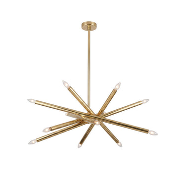 12-Light Stilnovo Chandelier – Handmade Raw Brass Ceiling Lamp in Polished Brass