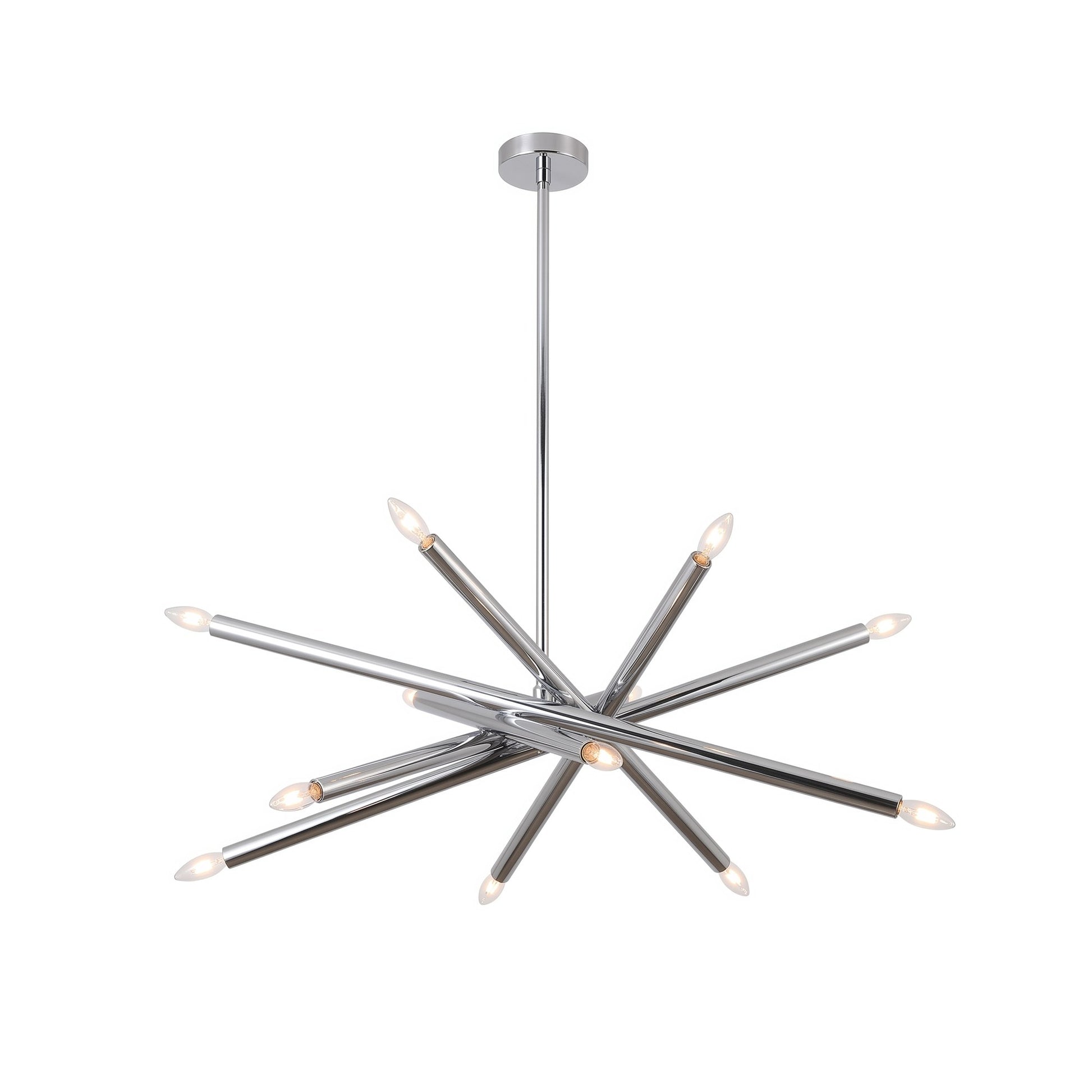12-Light Stilnovo Chandelier – Handmade Raw Brass Ceiling Lamp in Polished Chrome
