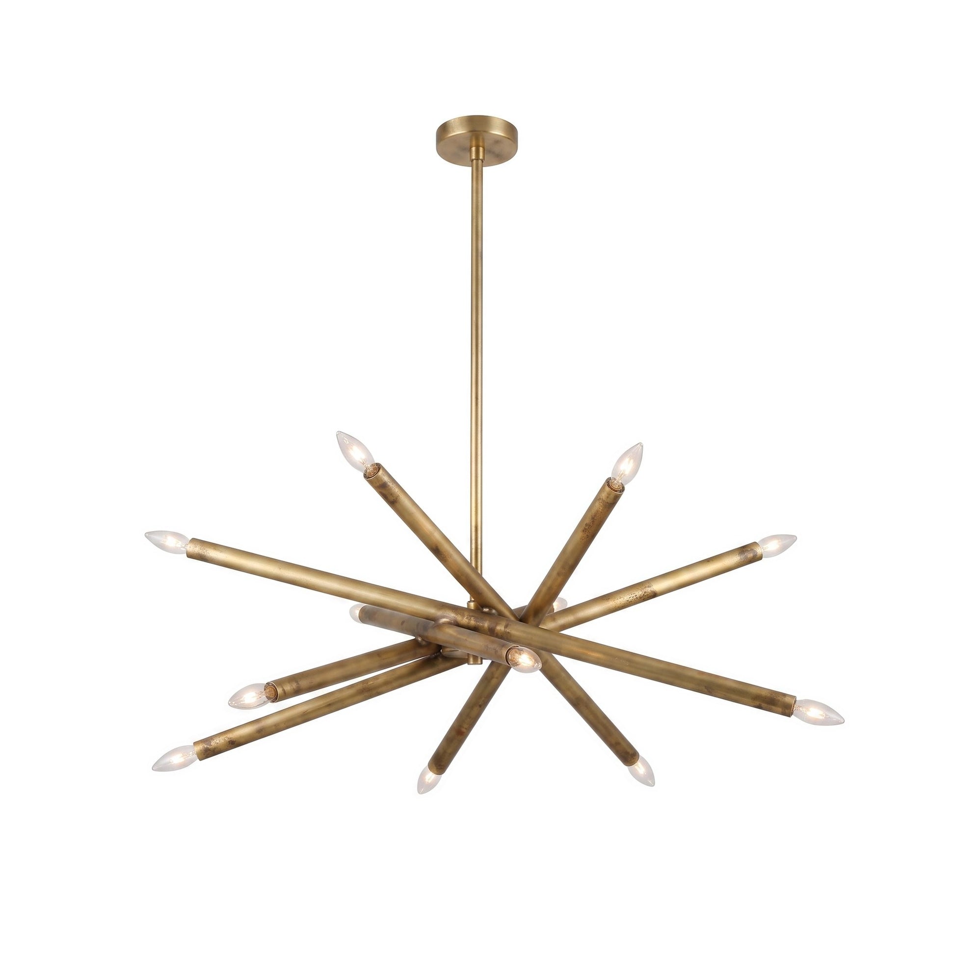 12-Light Stilnovo Chandelier – Handmade Raw Brass Ceiling Lamp in Raw Brass