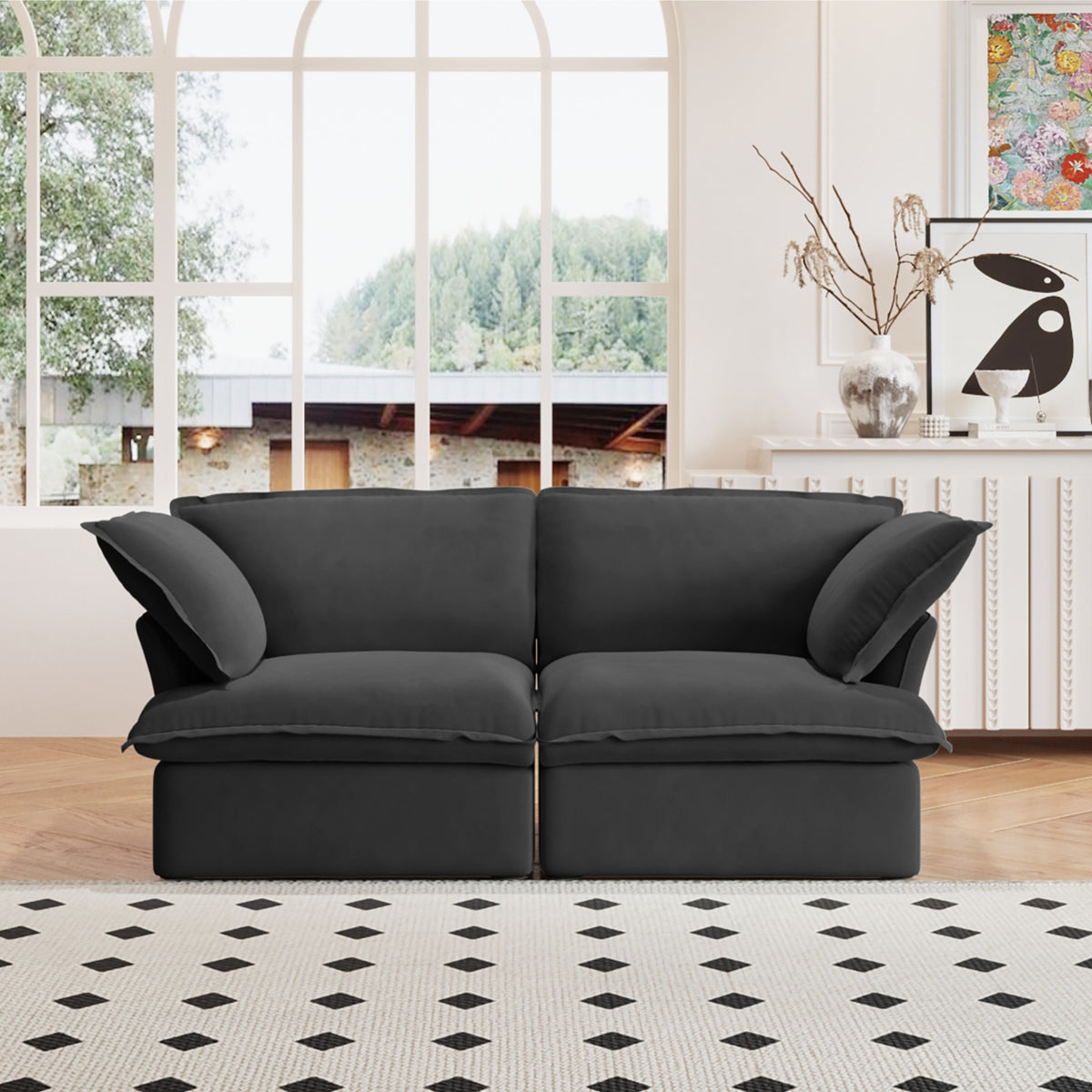 Sky Classic Linen Cloud Sofa, Linen Sectional Sofa Slipcovers - Replacement Covers Only, Black