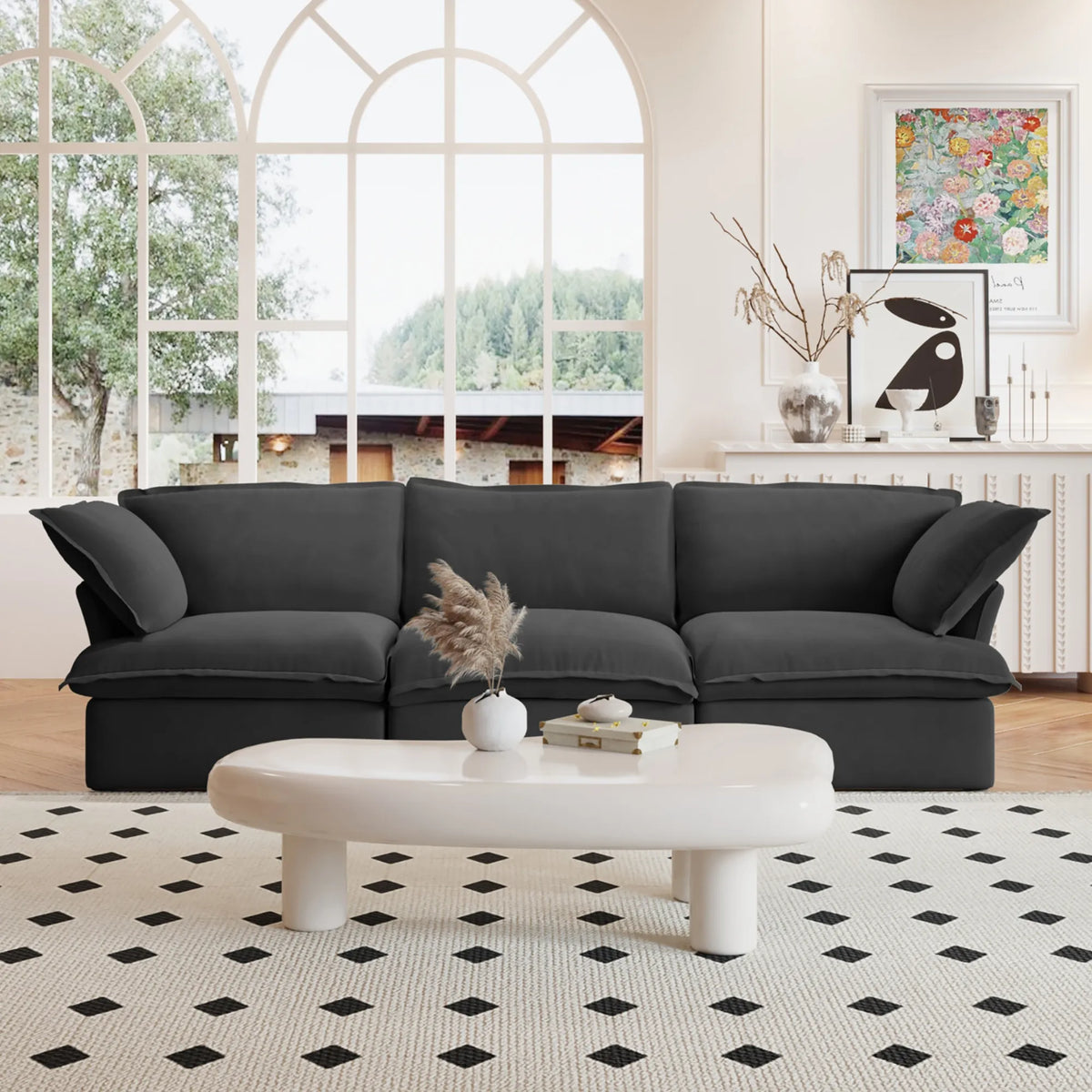 Sky Classic Linen Cloud Sofa, Linen Sectional Sofa Slipcovers - Replacement Covers Only, Black