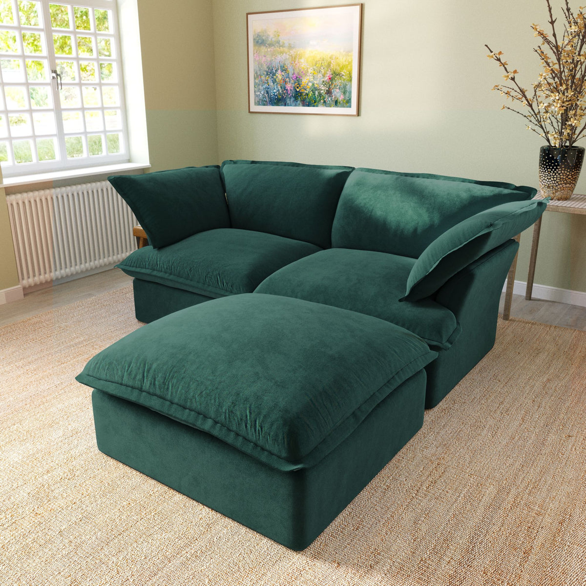 Sky Classic Velvet Cloud Sofa, Replaceable Cover 83-Inch Velvet L-Shaped Sectionals 3-Seaters