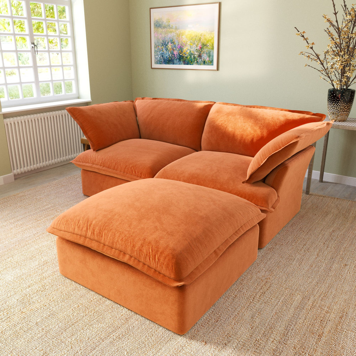 Sky Classic Velvet Cloud Sofa, Replaceable Cover 83-Inch Velvet L-Shaped Sectionals 3-Seaters