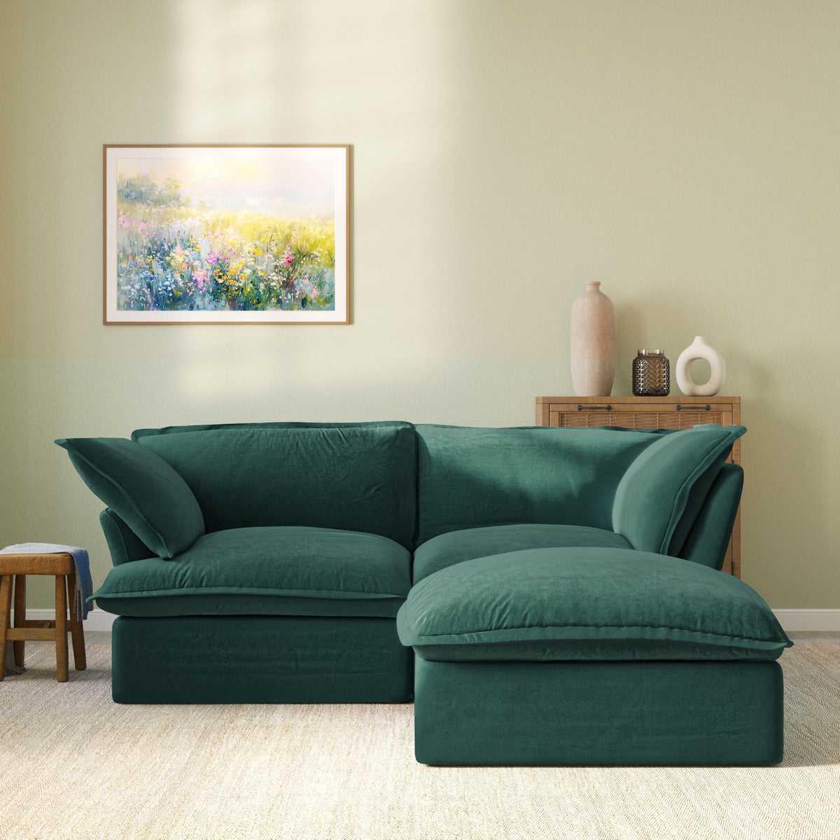 Sky Classic Velvet Cloud Sofa, Replaceable Cover 83-Inch Velvet L-Shaped Sectionals 3-Seaters