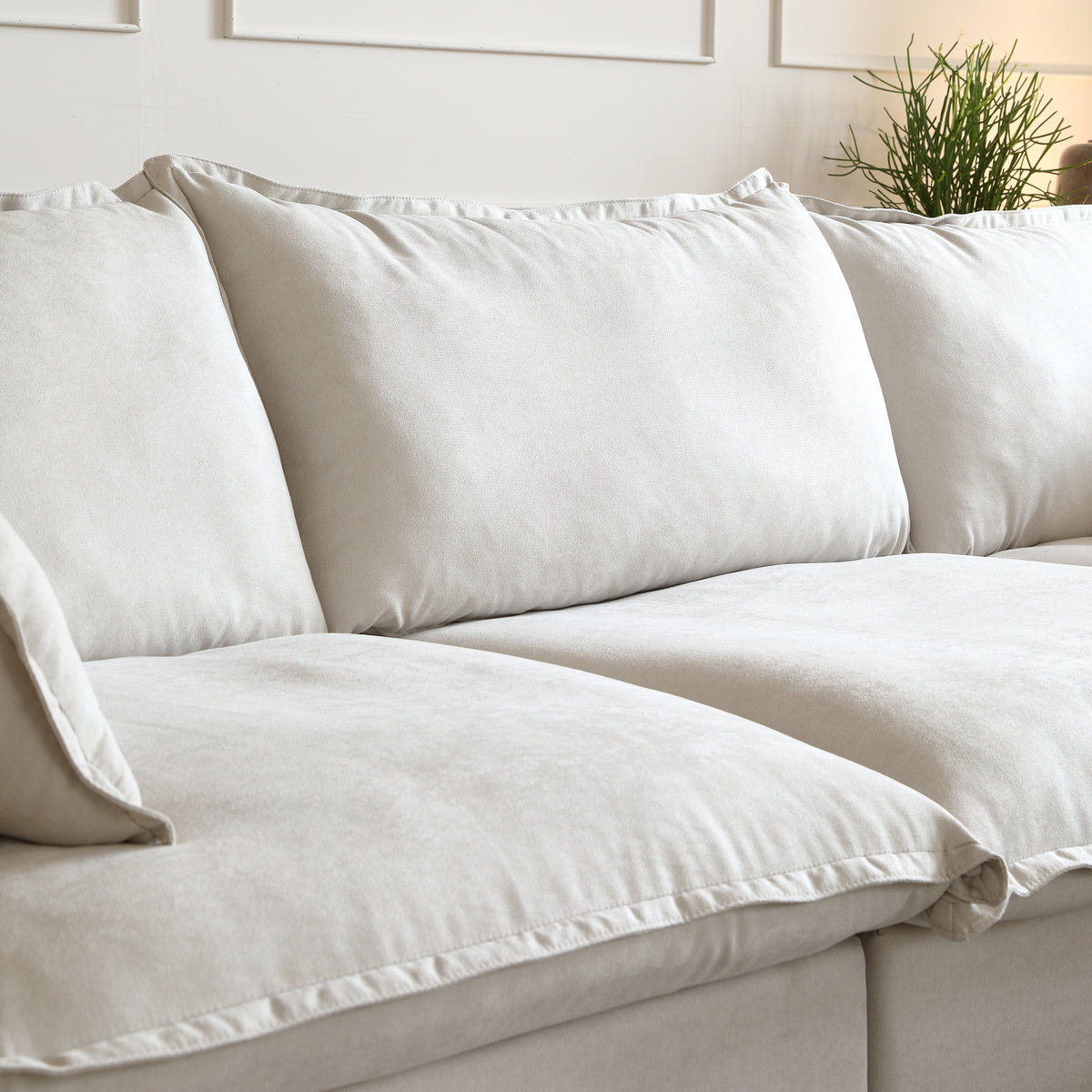 Sky Classic Linen Cloud Sofa, Modular Washable 122-Inch Linen L-Shaped Sectionals 4-Seaters