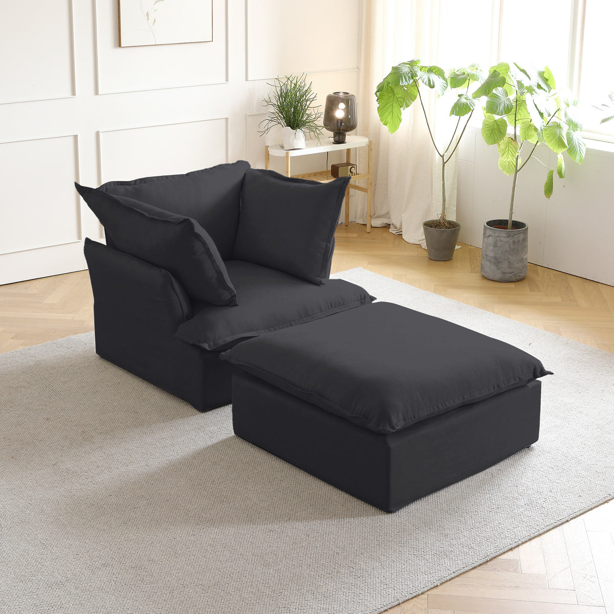 Sky Classic Linen Cloud Sofa, Linen Sectional Sofa Slipcovers - Replacement Covers Only, Black