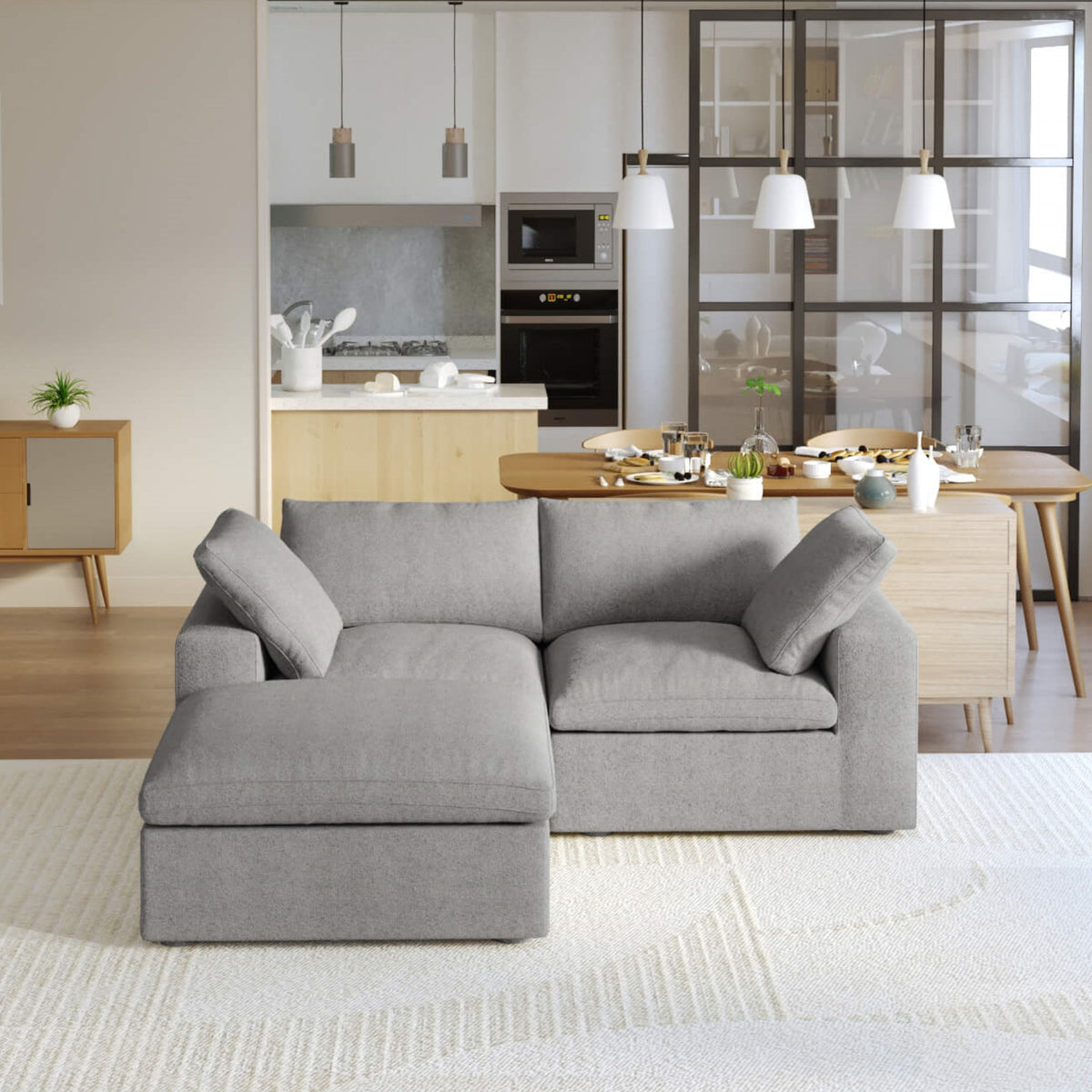 Sky Cloud Sectional Sofa, Pet-Friendly Cover 80-Inch Linen L-Shaped Sectionals 3-Seaters, Grey