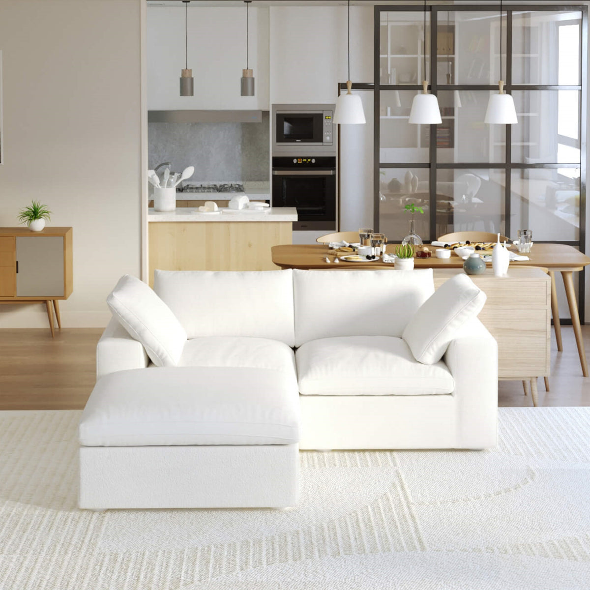 Sky Cloud Sectional Sofa, Pet-Friendly Cover 80-Inch Linen L-Shaped Sectionals 3-Seaters, White