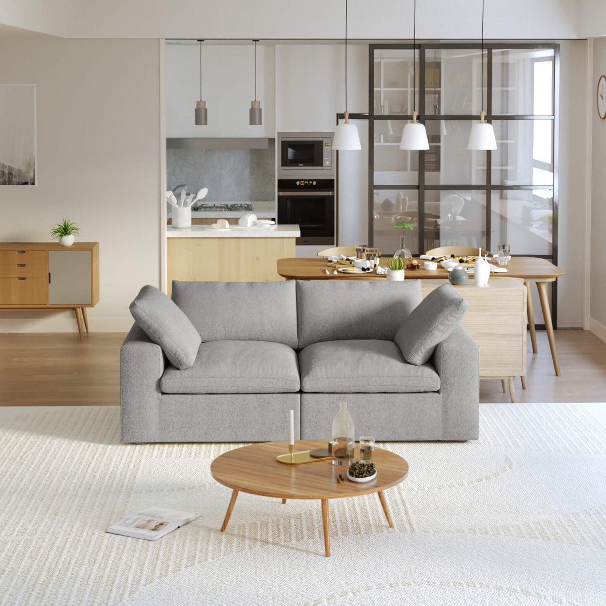 Sky Cloud Sectional Sofa, Modular Washable 80-Inch Linen Loveseats 2-Seaters, Grey