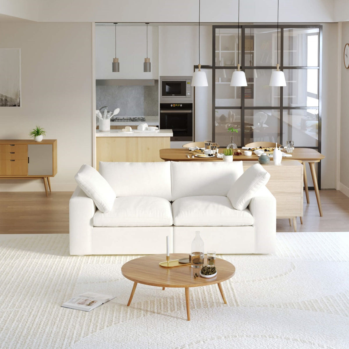 Sky Cloud Sectional Sofa, Modular Washable 80-Inch Linen Loveseats 2-Seaters, White