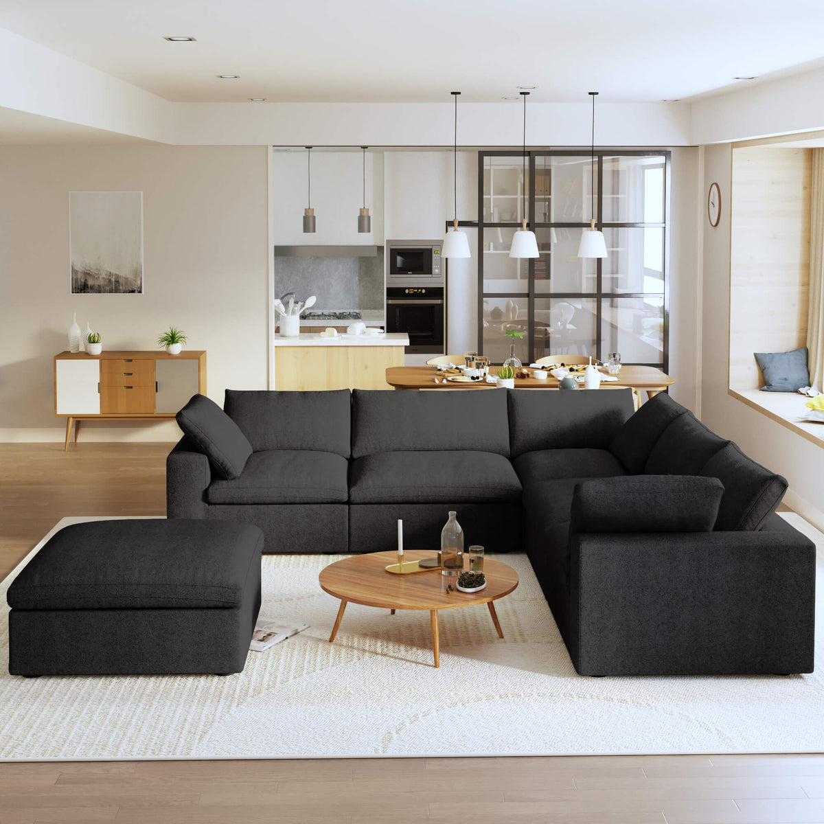 Sky Cloud Sectional Sofa, Modular Washable 40-Inch Linen Ottomans 1-Seaters