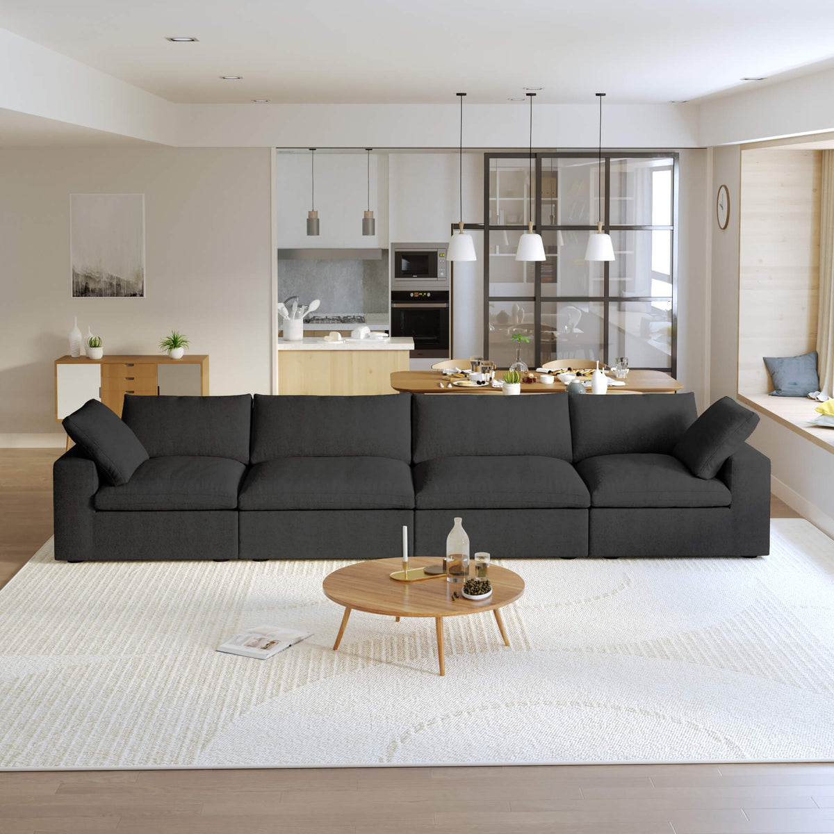 Sky Cloud Sectional Sofa, Linen Slipcovers - Replacement Covers Only, Black