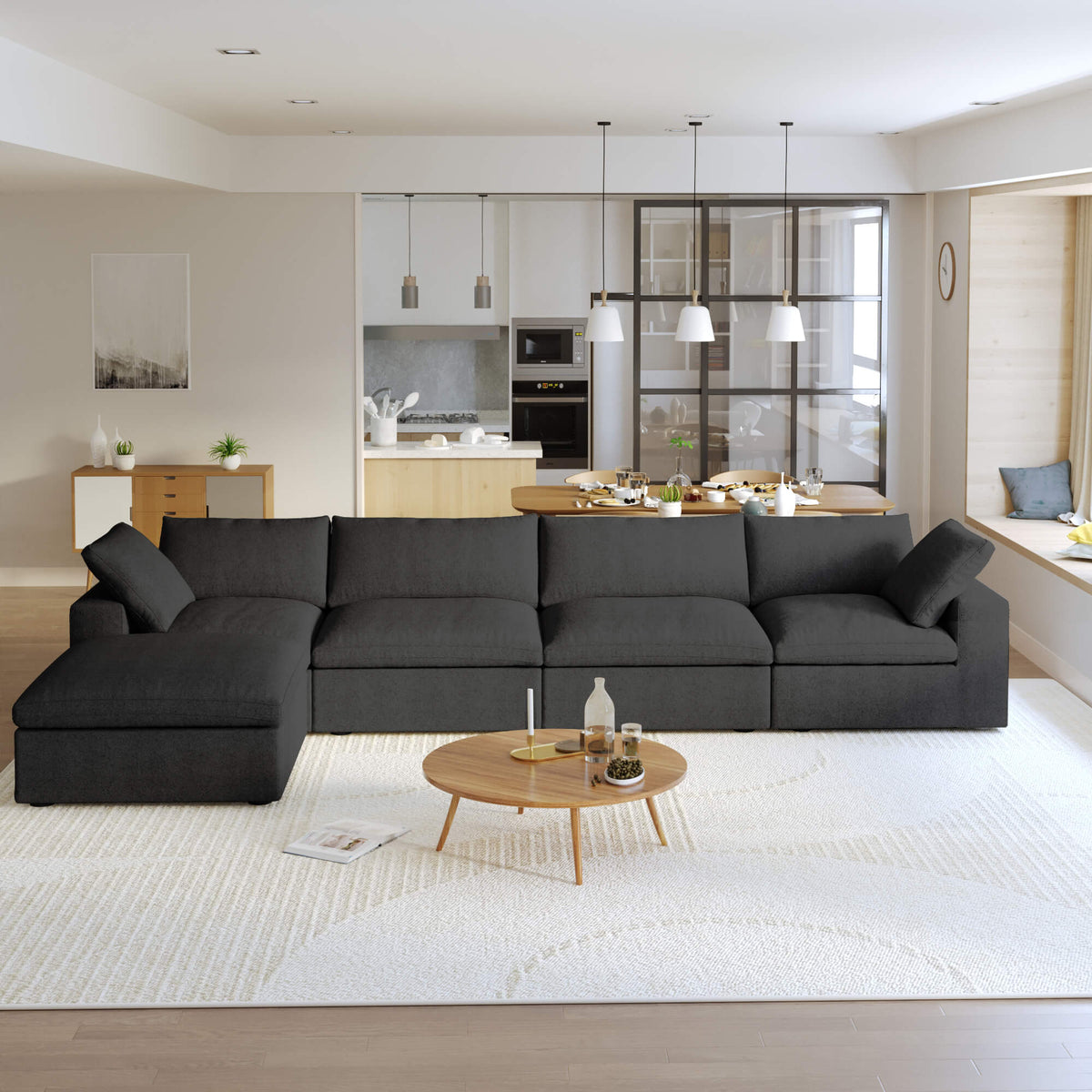 Sky Cloud Sectional Sofa, Modular Washable 40-Inch Linen Ottomans 1-Seaters