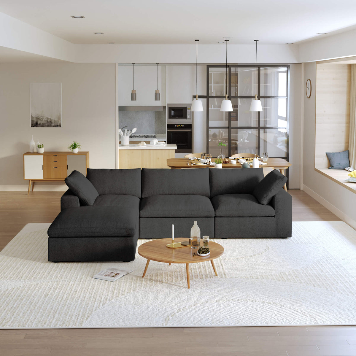 Sky Cloud Sectional Sofa, Modular Washable 40-Inch Linen Ottomans 1-Seaters