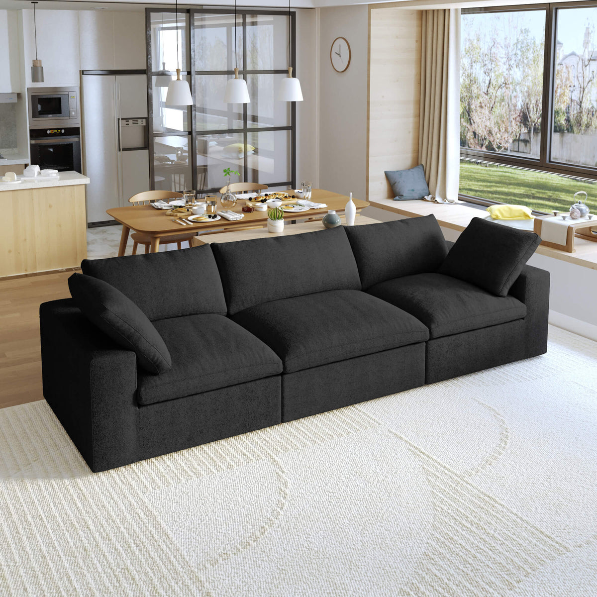 Sky Cloud Sectional Sofa, Pet-Friendly Cover 120-Inch Linen Sleepers 3-Seaters