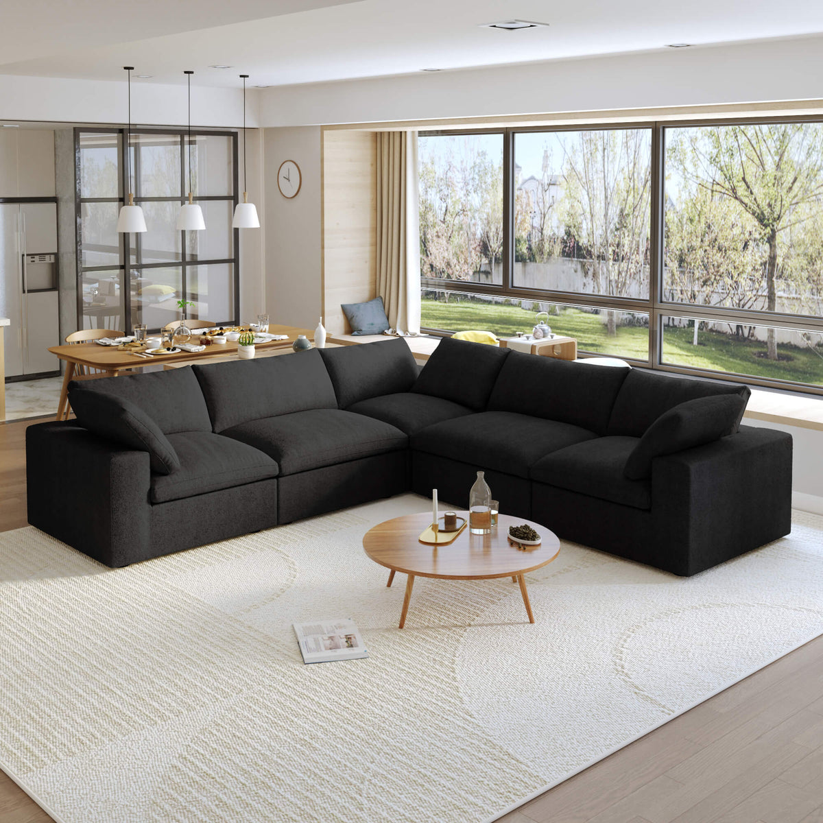 Sky Cloud Sectional Sofa, Washable Cover 120-Inch Linen Corner Sectionals 5-Seaters