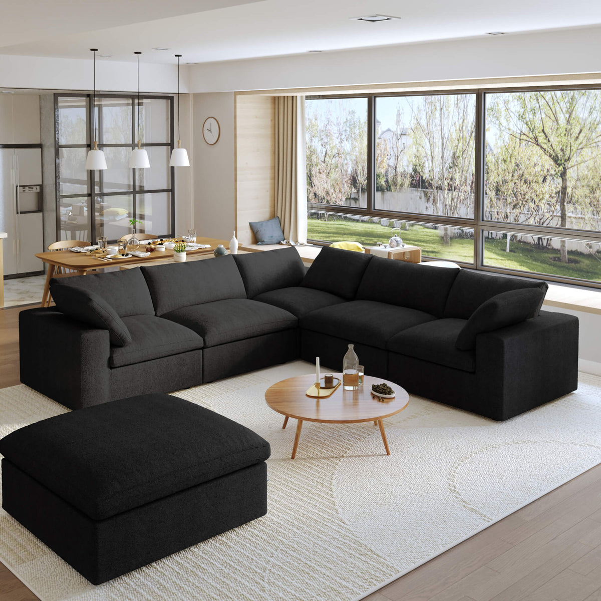 Sky Cloud Sectional Sofa, Replaceable Cover 120-Inch Linen Corner Sectionals 5-Seaters