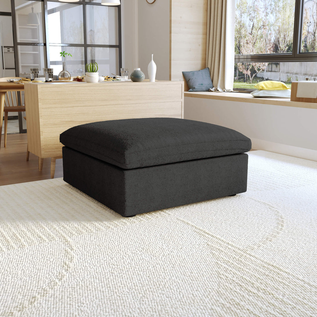 Sky Cloud Sectional Sofa, Modular Washable 40-Inch Linen Ottomans 1-Seaters, Khaki