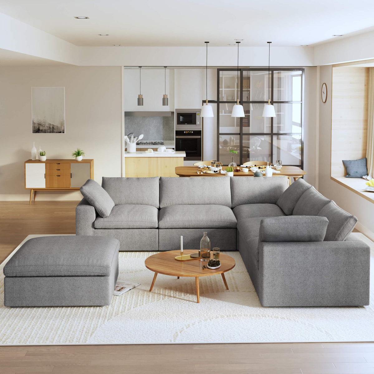 Sky Cloud Sectional Sofa, Modular Washable 40-Inch Linen Ottomans 1-Seaters