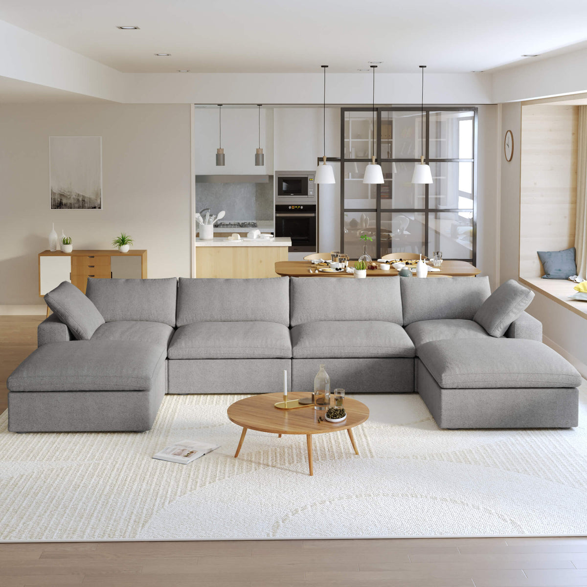 Sky Cloud Sectional Sofa, Linen Slipcovers - Replacement Covers Only, Light Grey