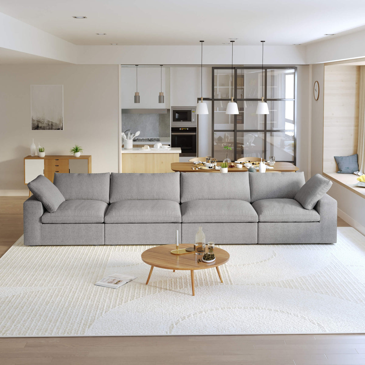 Sky Cloud Sectional Sofa, Linen Slipcovers - Replacement Covers Only, Light Grey