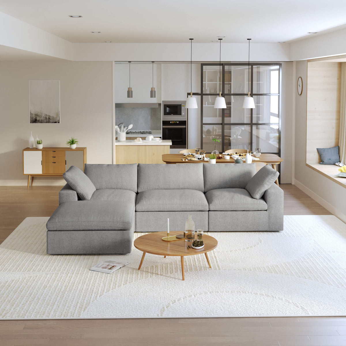 Sky Cloud Sectional Sofa, Modular Washable 40-Inch Linen Ottomans 1-Seaters