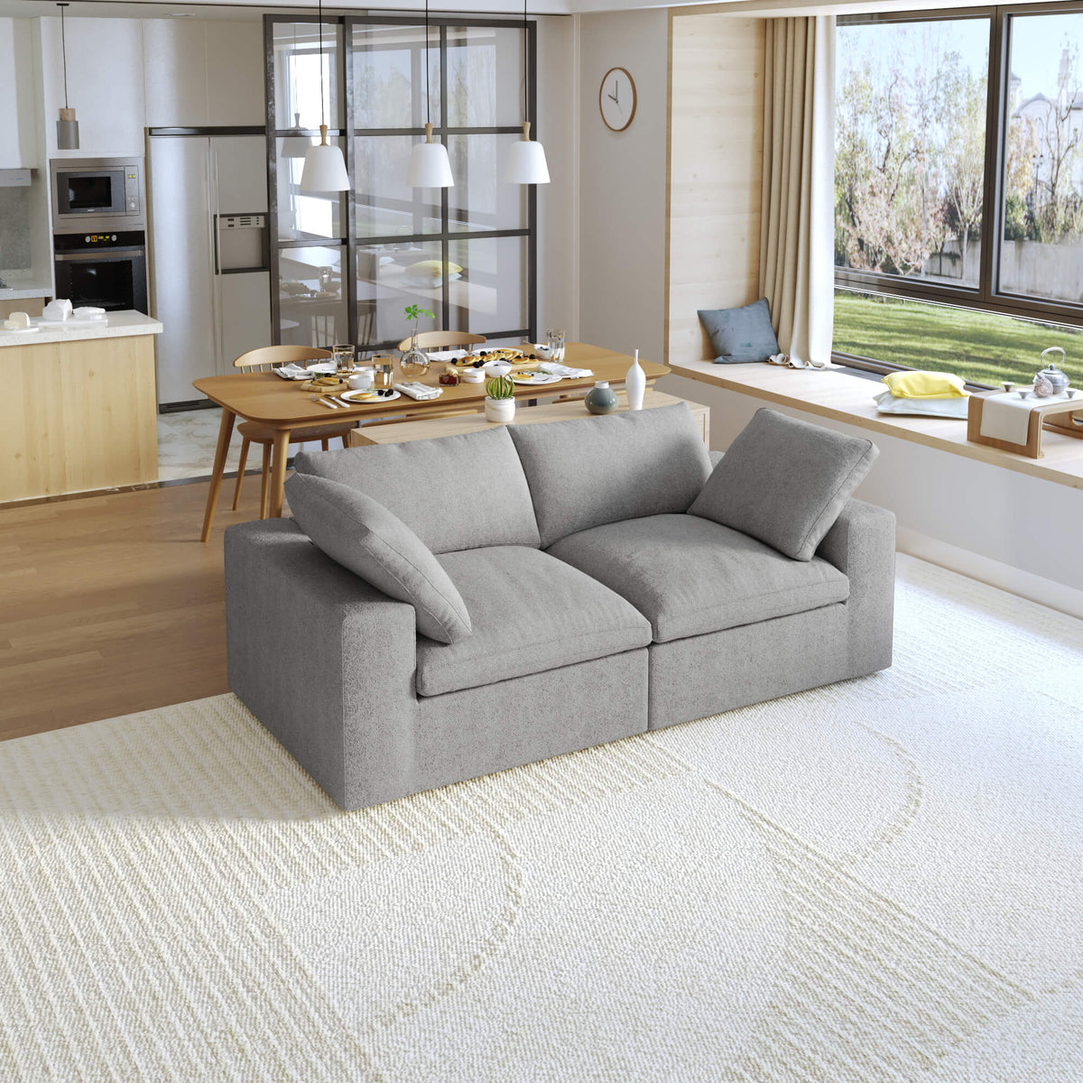 Sky Cloud Sectional Sofa, Modular Washable 80-Inch Linen Loveseats 2-Seaters