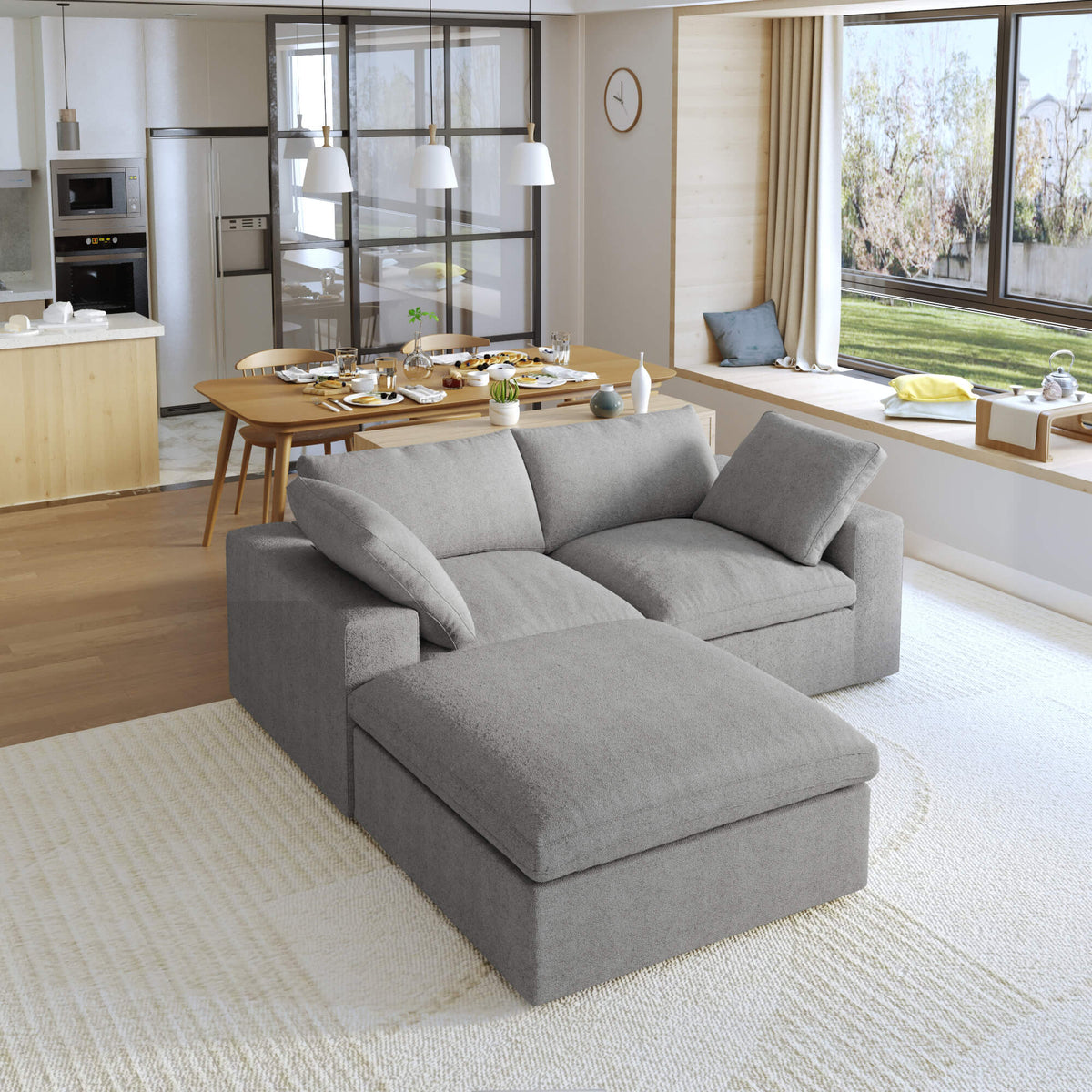 Sky Cloud Sectional Sofa, Pet-Friendly Cover 80-Inch Linen L-Shaped Sectionals 3-Seaters