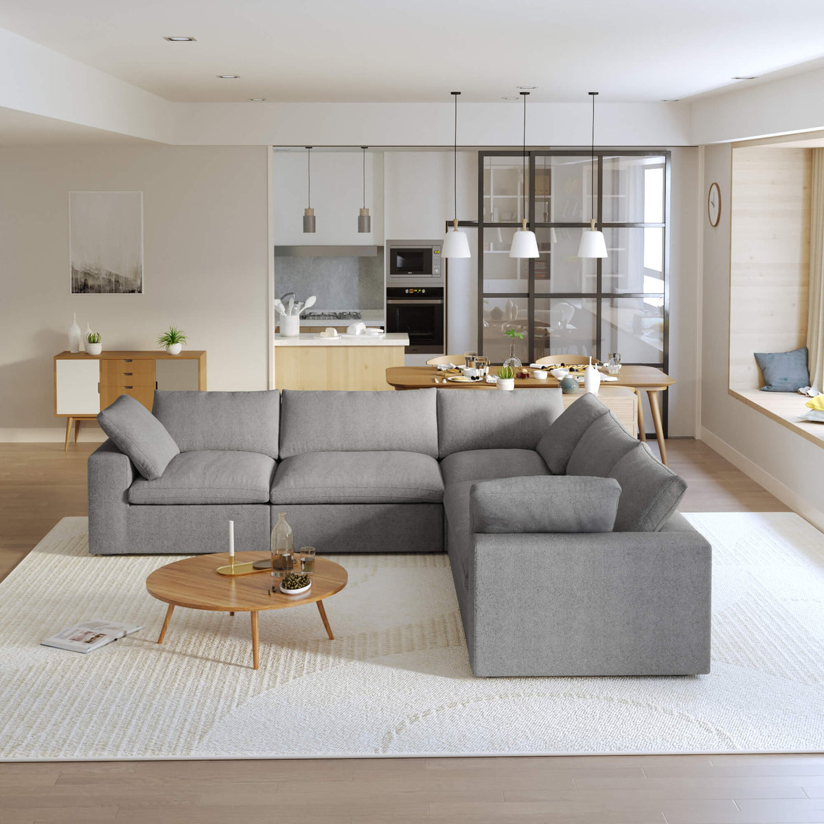 Sky Cloud Sectional Sofa, Linen Slipcovers - Replacement Covers Only, Light Grey