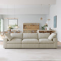 Sky Cloud Sectional Sofa, Pet-Friendly Cover 120-Inch Linen Sleepers 3-Seaters, Khaki