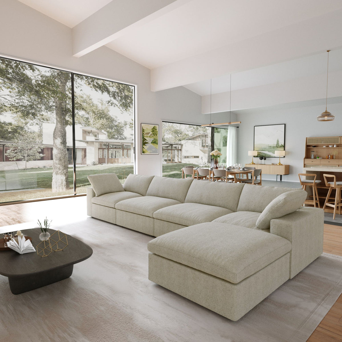 Sky Cloud Sectional Sofa, Modular Washable 160-Inch Linen L-Shaped Sectionals 5-Seaters
