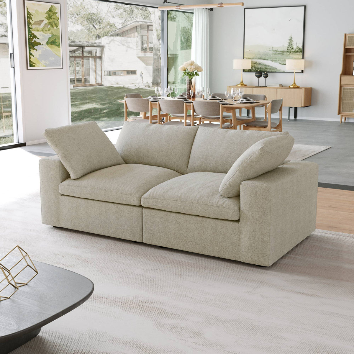 Sky Cloud Sectional Sofa, Modular Washable 80-Inch Linen Loveseats 2-Seaters