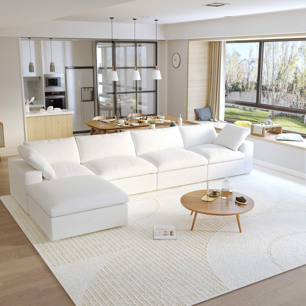 Sky Cloud Sectional Sofa, Modular Washable 160-Inch Linen L-Shaped Sectionals 5-Seaters