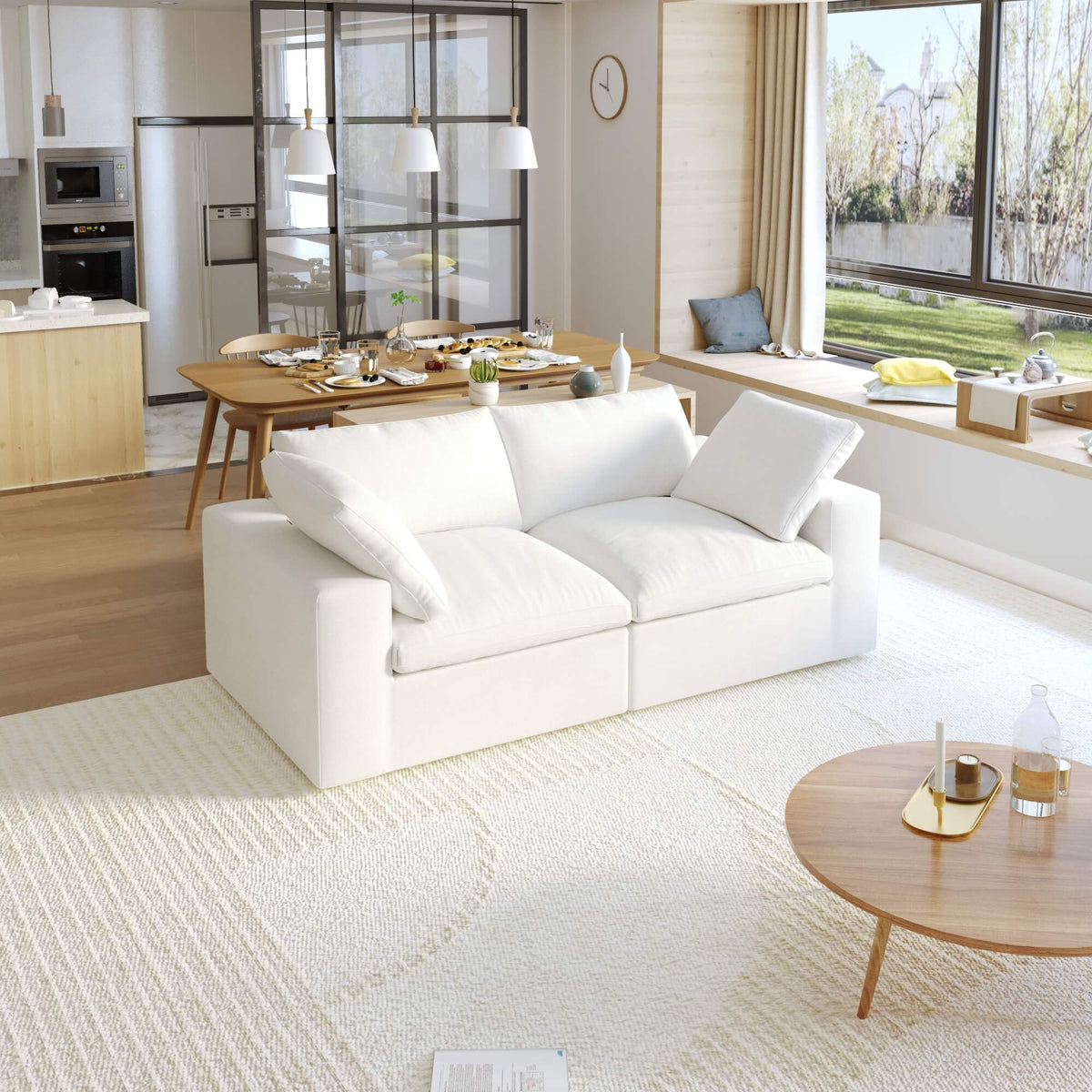 Sky Cloud Sectional Sofa, Modular Washable 80-Inch Linen Loveseats 2-Seaters