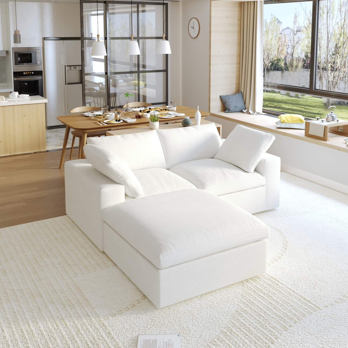 Sky Cloud Sectional Sofa, Pet-Friendly Cover 80-Inch Linen L-Shaped Sectionals 3-Seaters