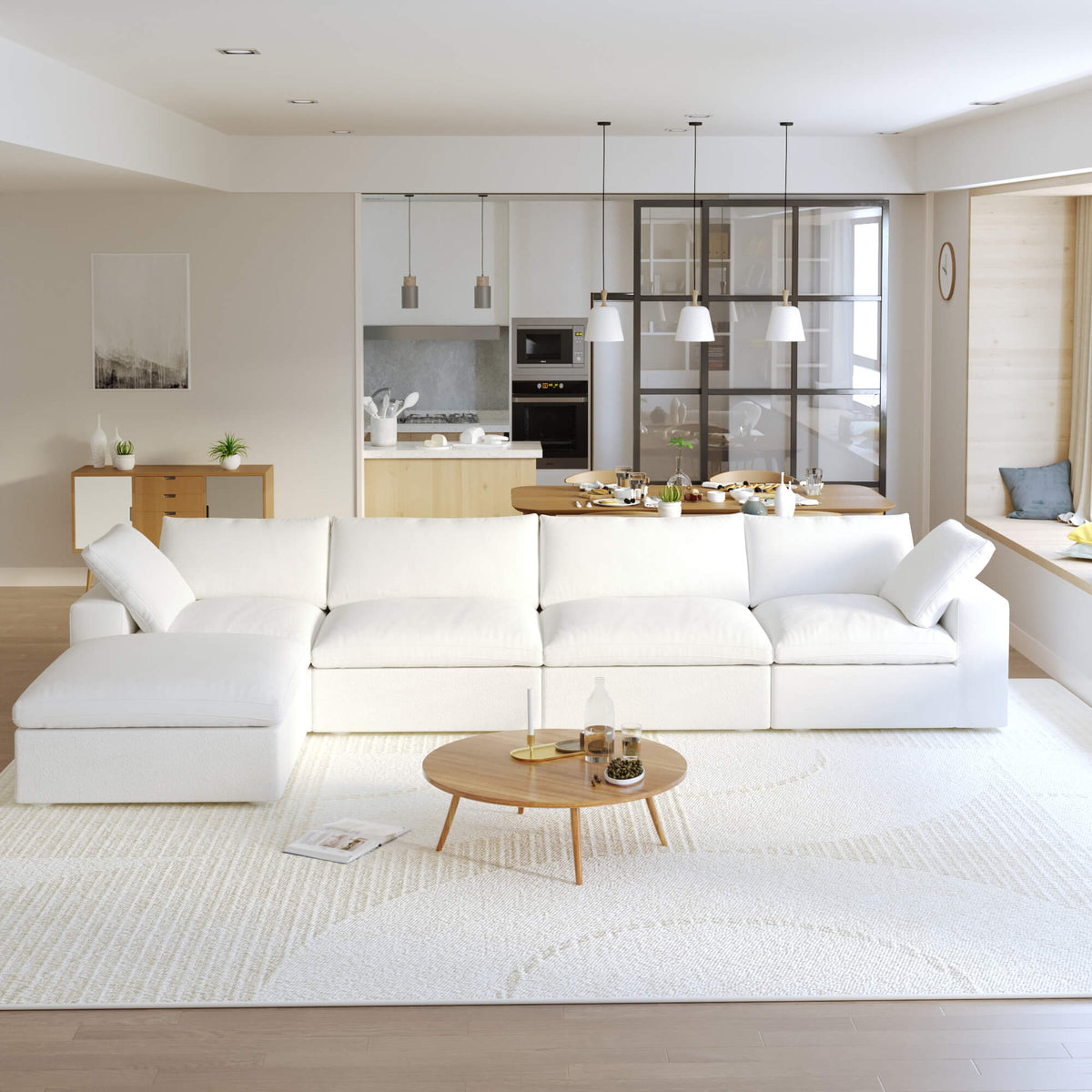 Sky Cloud Sectional Sofa, Modular Washable 40-Inch Linen Ottomans 1-Seaters
