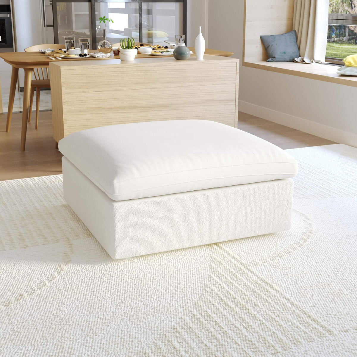 Sky Cloud Sectional Sofa, Modular Washable 40-Inch Linen Ottomans 1-Seaters, White