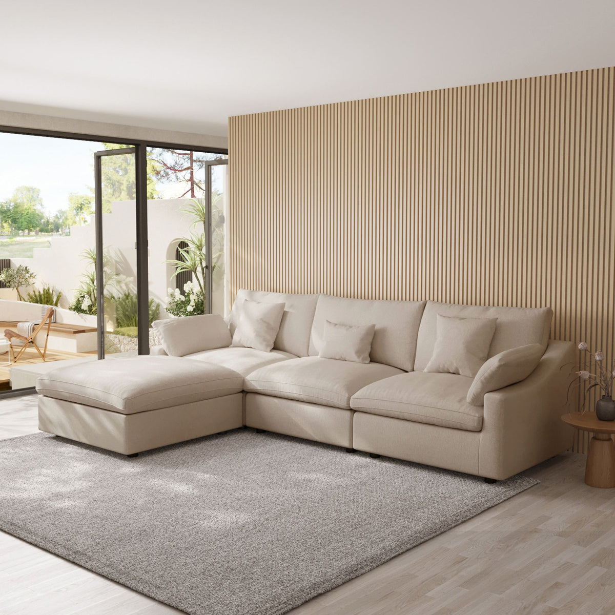 Sky Cloud Slope Sectional Sofa, Modular Comfort Linen L-Shaped Sectional 4-Seater