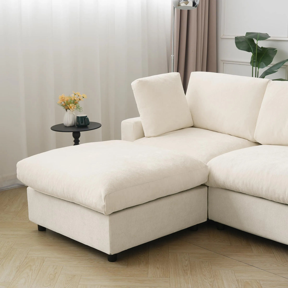 Sky Modular Track Arm Sectional Cloud Sofa, Skin-Friendly Washable Deep Seat V-Shaped Corner Sectional Sofa, Beige
